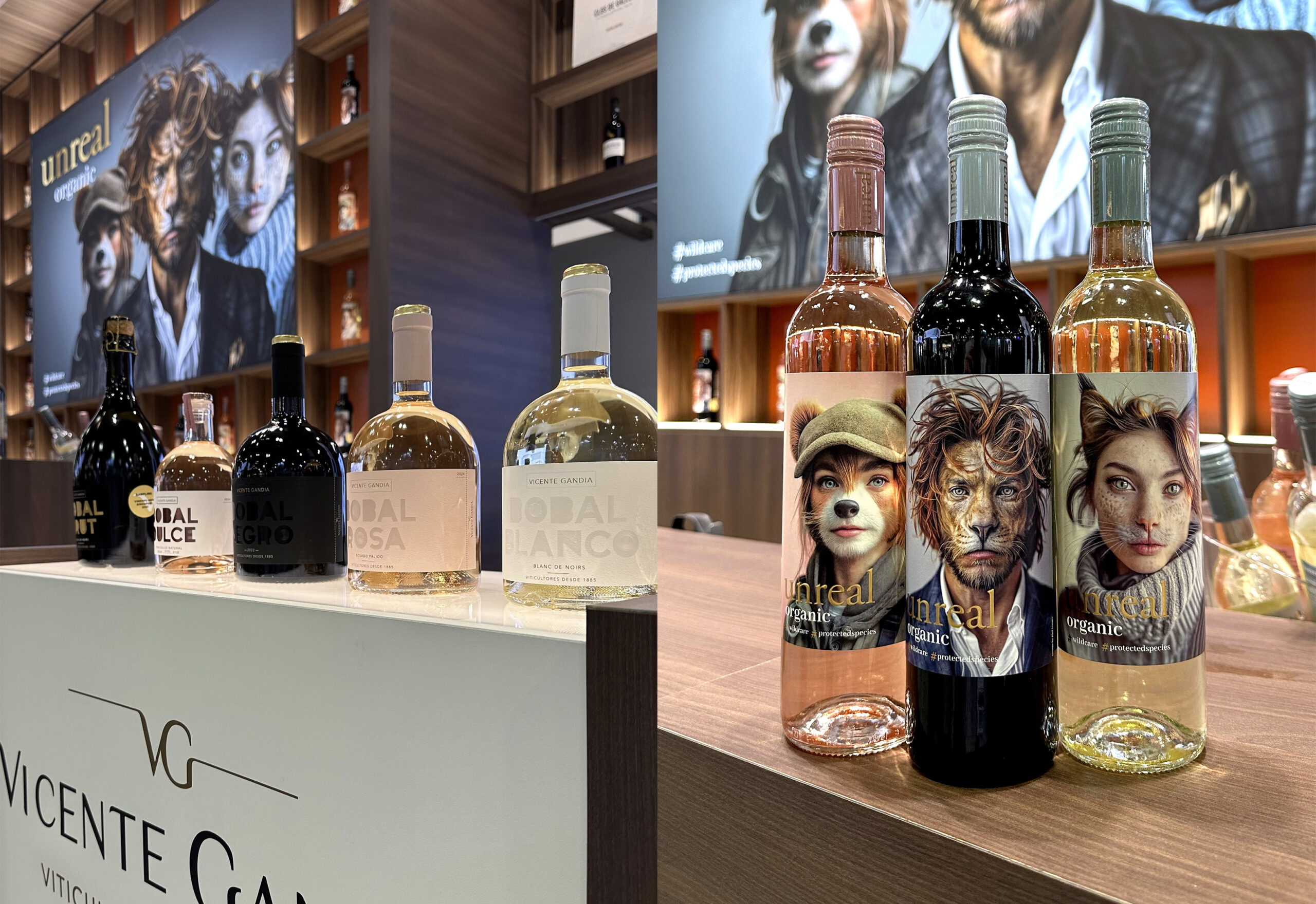 botellas en stand vinexpo
