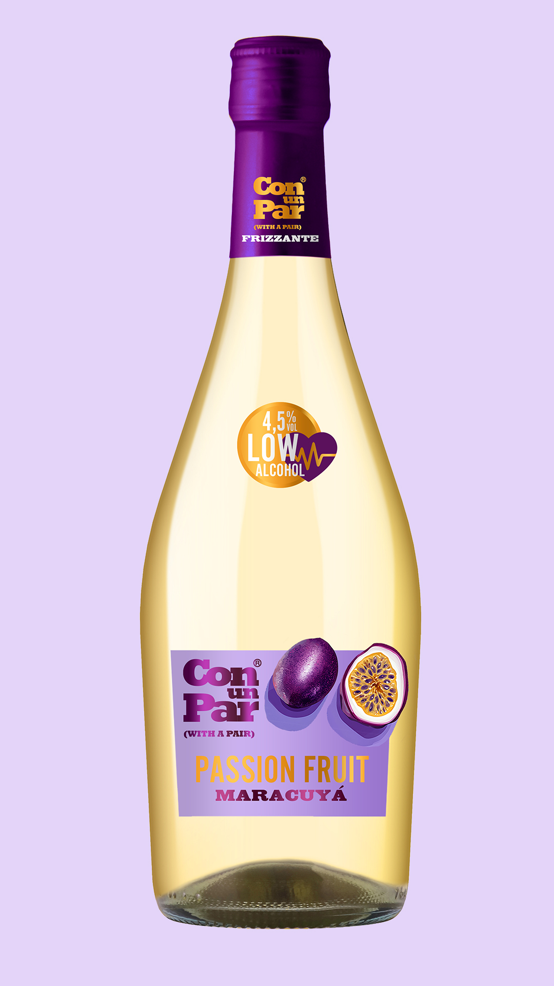 botella con un par passion fruit maracuya